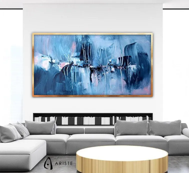 Blue & pink abstract oversize wall art made to order in a custom size