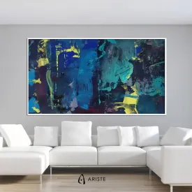 Blue & yellow large abstract paintings made to order in a custom size
