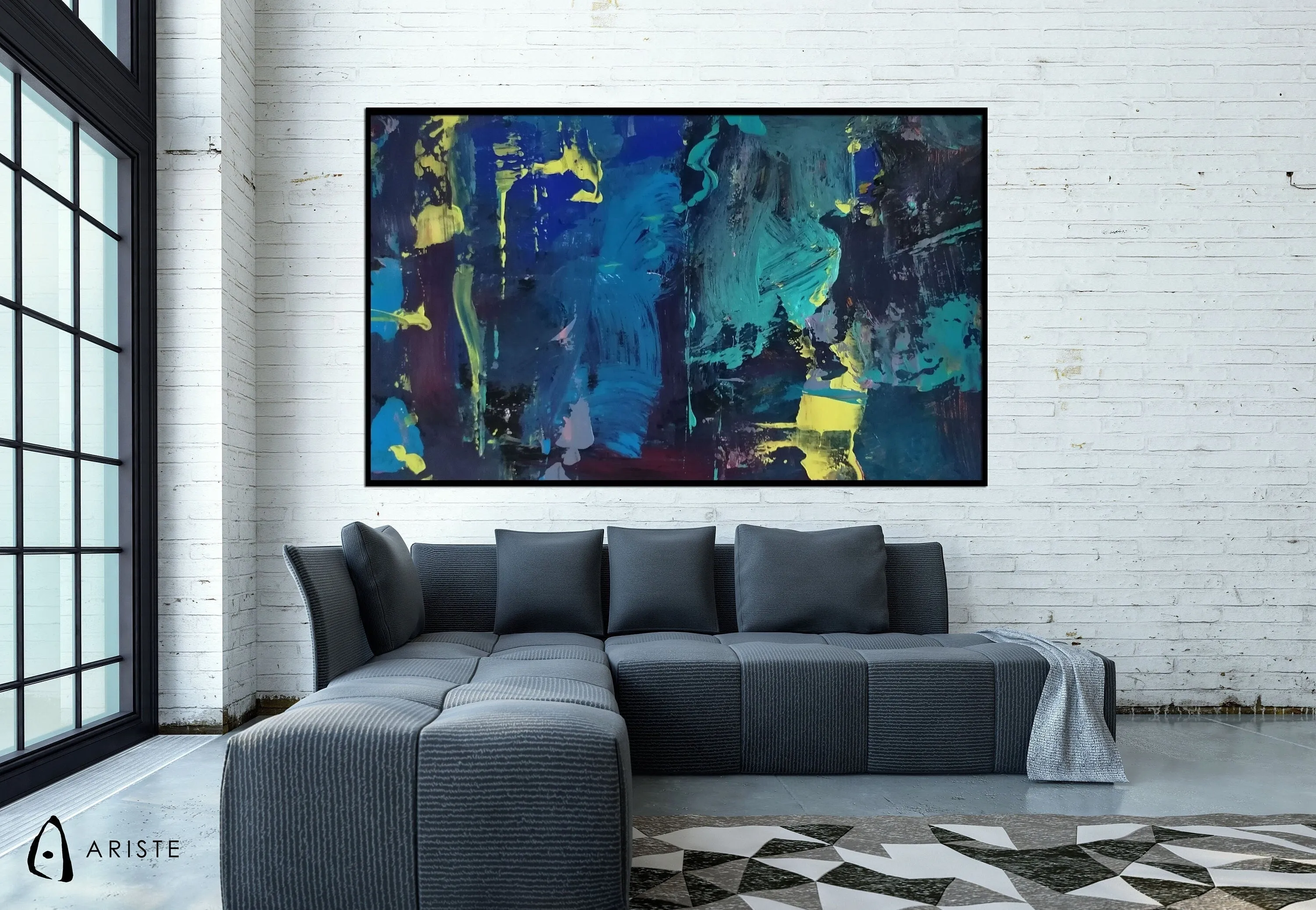 Blue & yellow large abstract paintings made to order in a custom size