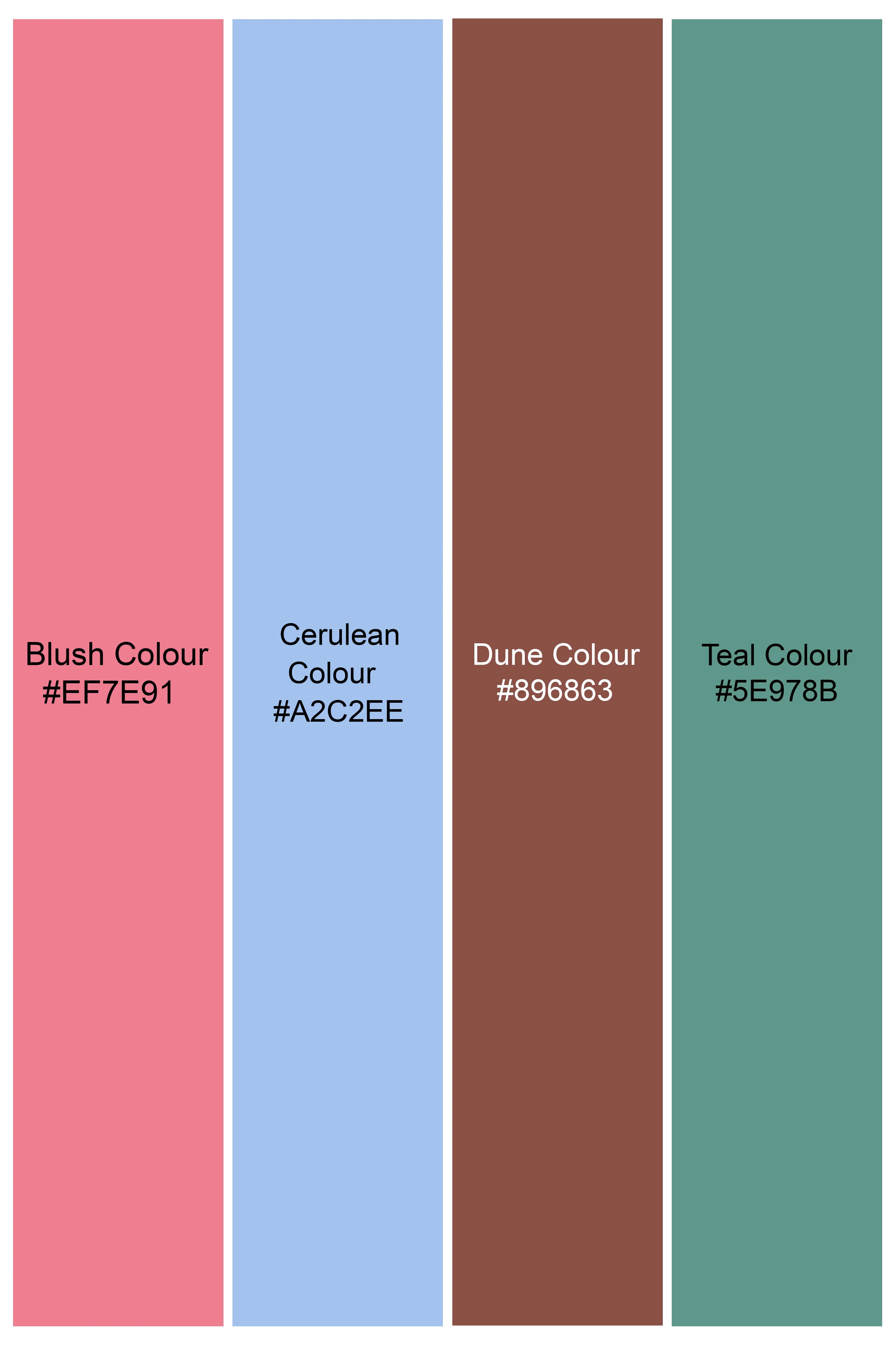 Blush Pink with Cerulean Blue Striped with Embroidered Patchwork Premium Cotton Designer Shirt