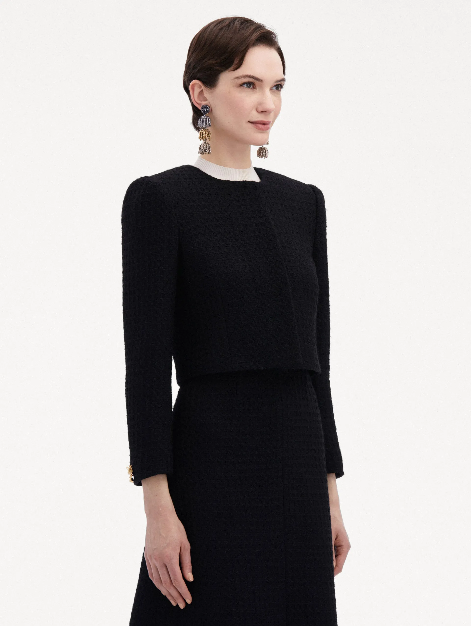 Bow Button Tweed Jacket
