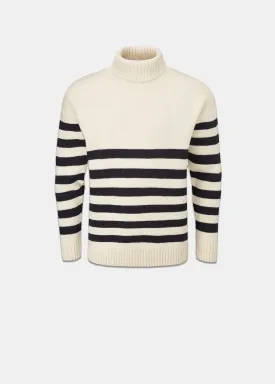 Breton Submariner Jumper Ecru with Navy Stripes