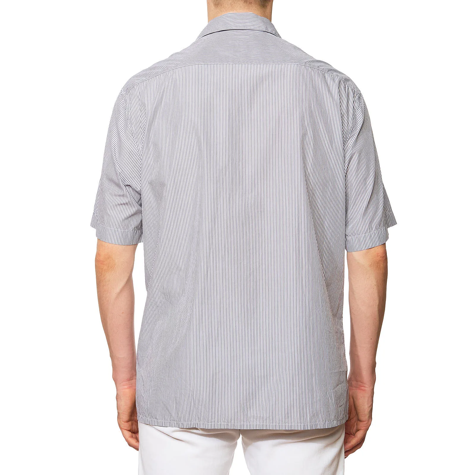 BRIONI Handmade "Giza 87" Gray Striped Short Sleeve Shirt NEW XL