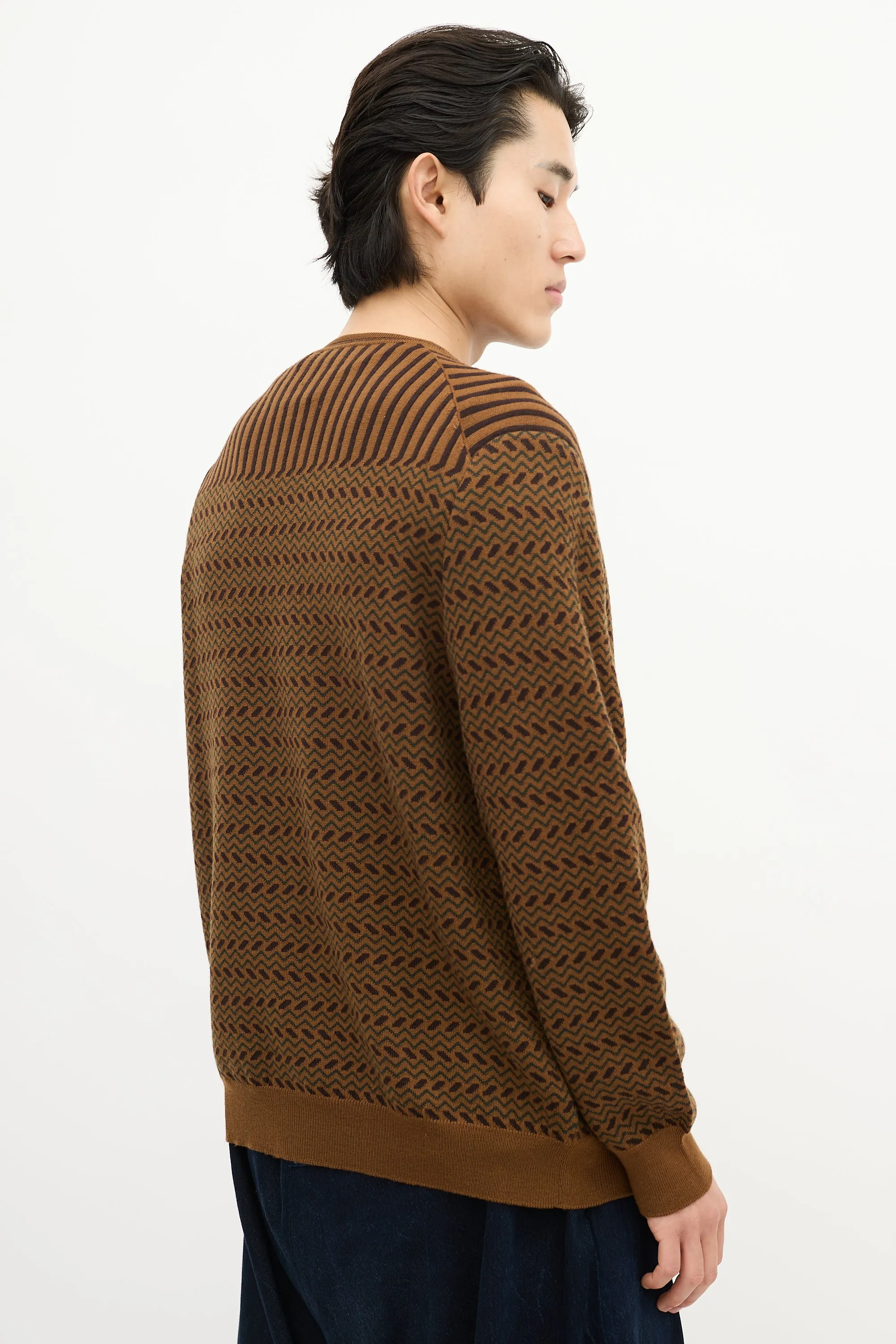 Brown & Green Wool Striped Chevron Cardigan
