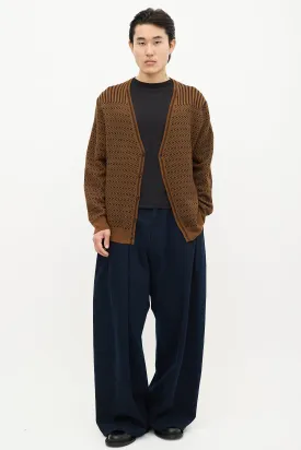 Brown & Green Wool Striped Chevron Cardigan