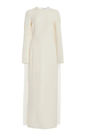Carlota Draped Gown in Ivory Silk Wool Cady
