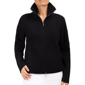 Cashmere & Wool Rib Zip Cardigan in Navy