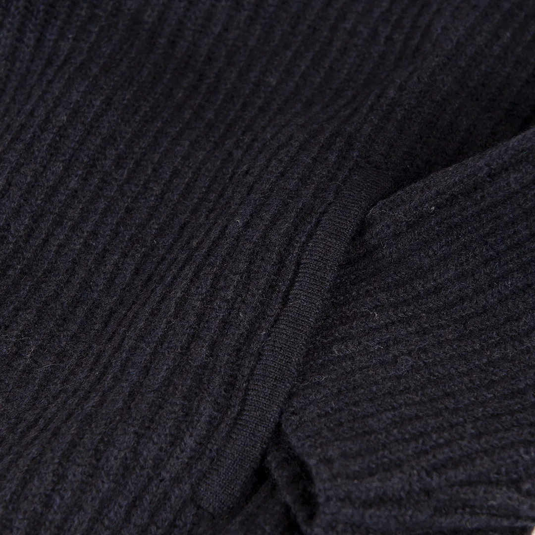 Cashmere & Wool Rib Zip Cardigan in Navy