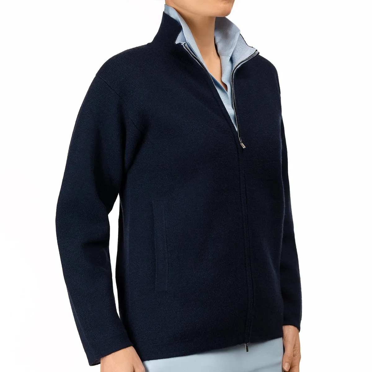 Cashmere & Wool Zip Cardigan in Navy