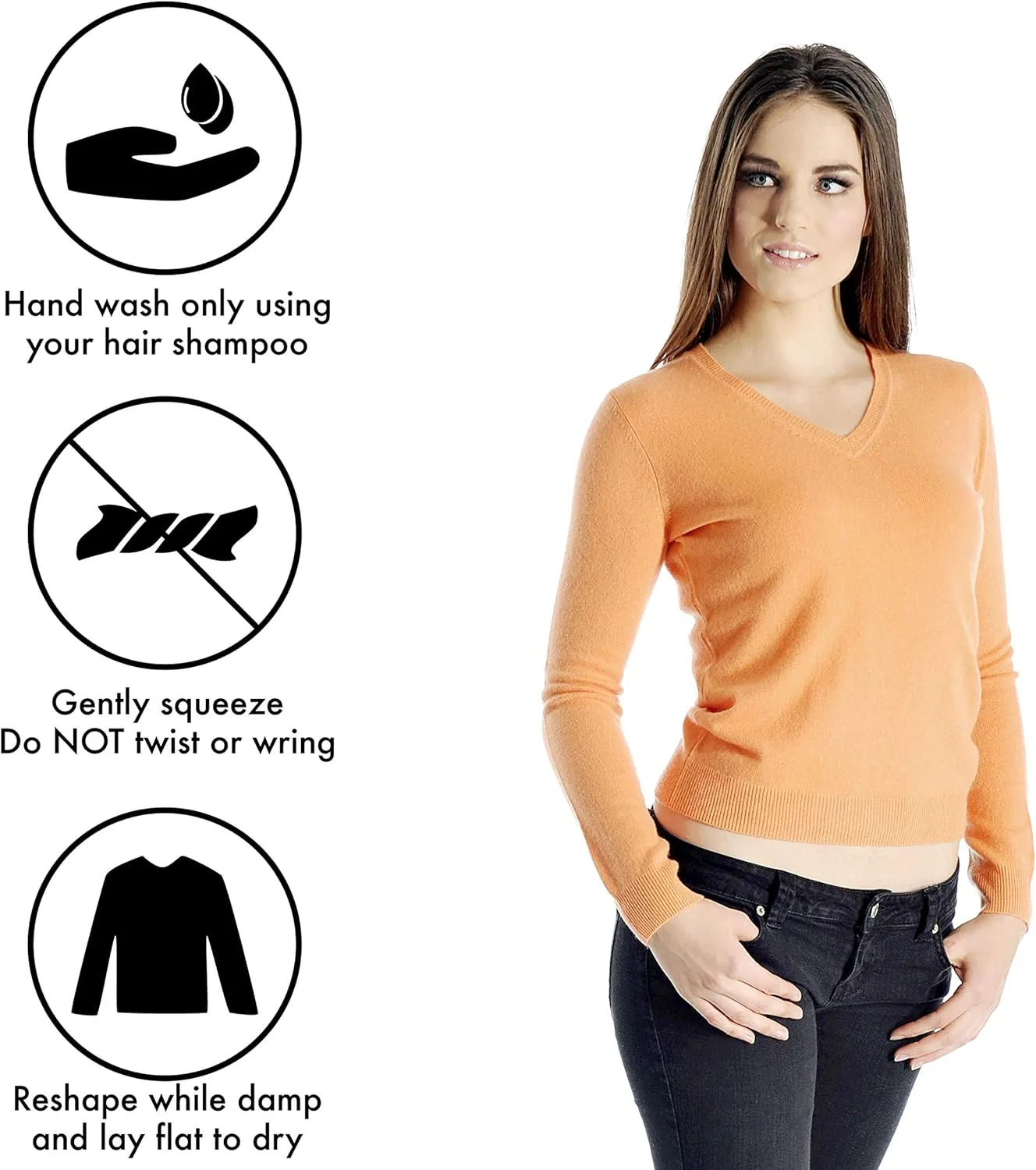 Cashmere Boutique womens Long Sleeve Fitted Style 100% Cashmere V Neck Sweater