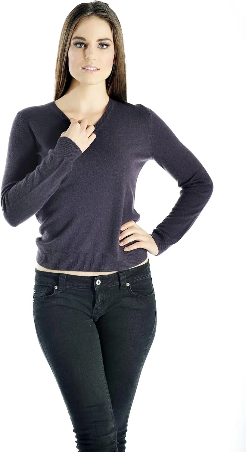 Cashmere Boutique womens Long Sleeve Fitted Style 100% Cashmere V Neck Sweater