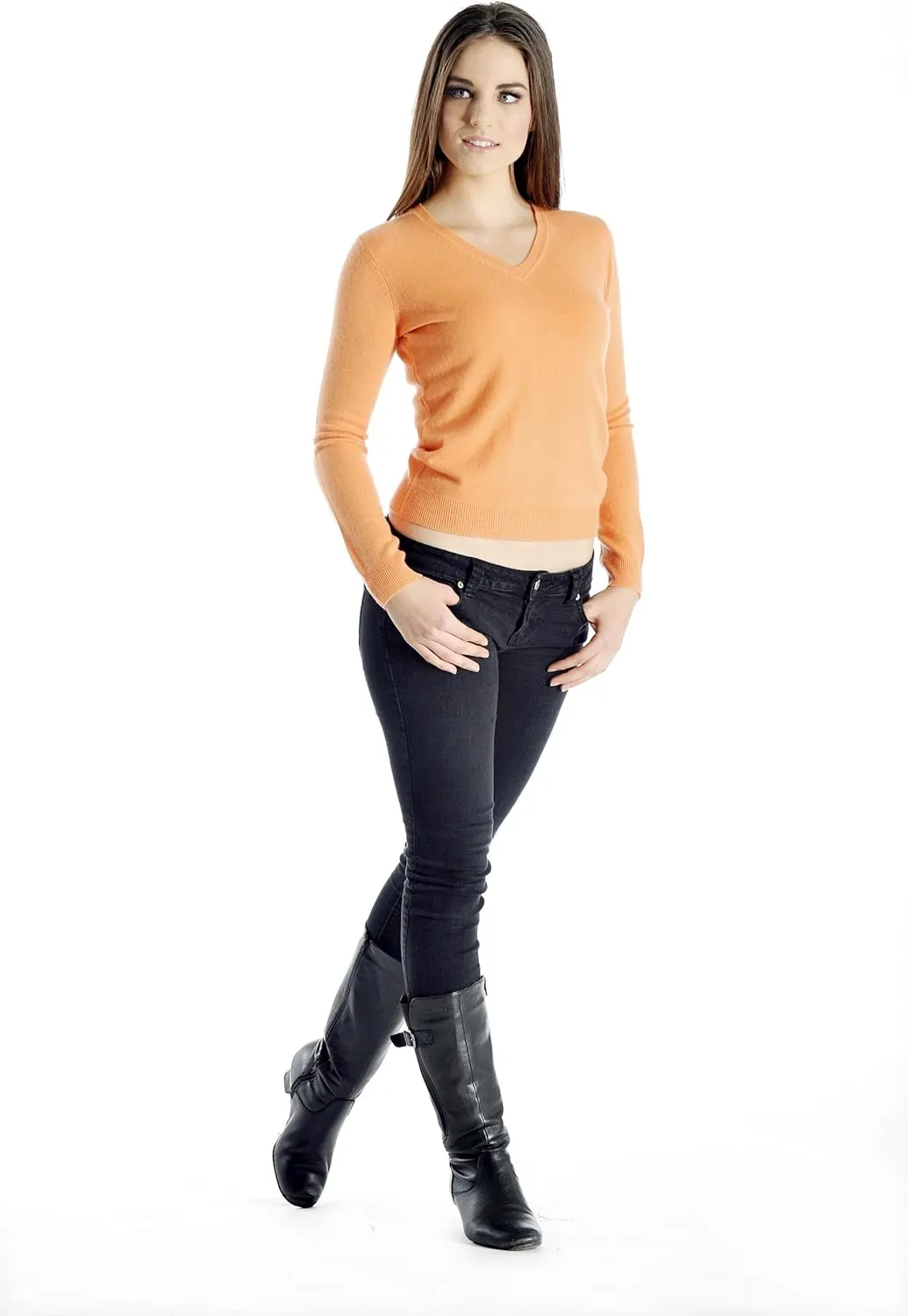 Cashmere Boutique womens Long Sleeve Fitted Style 100% Cashmere V Neck Sweater