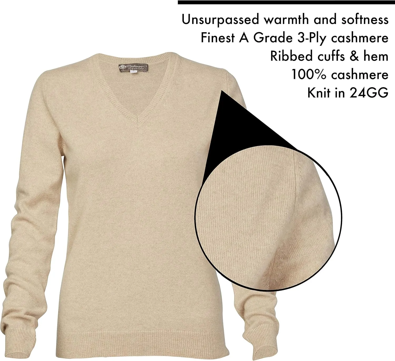 Cashmere Boutique womens Long Sleeve Fitted Style 100% Cashmere V Neck Sweater