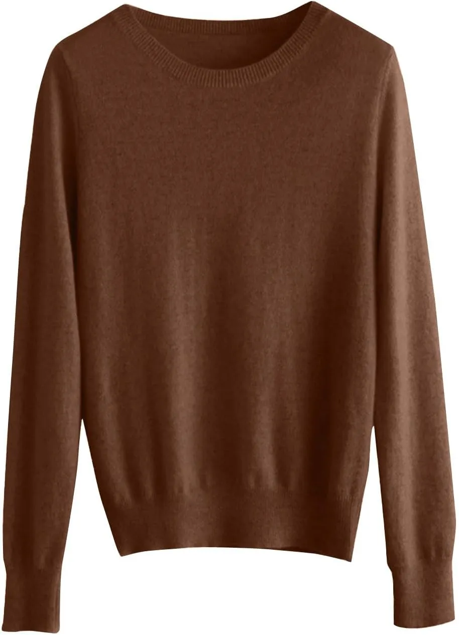 Cashmere Sweaters For Women Long Sleeve Loose Pullover Crew Neck Tops Solid Lightweight Wool Knit Sweaters