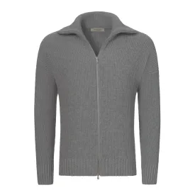 Cashmere-Wool Zip Cardigan in Grey Melange