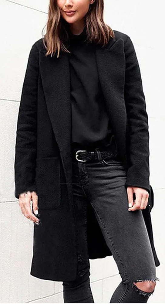 chouyatou Women's Winter Casual Single Breasted Long Wool Coat Formal Office Wool Overcoat
