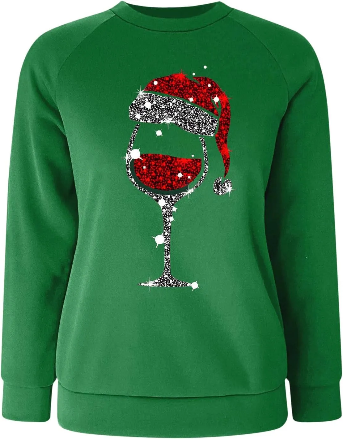 Christmas Sweater for Women 2024 Red Wine Glass Graphic Pullover Fleece Warm Long Sleeve Shirt Crewneck Holiday Xmas Sweaters