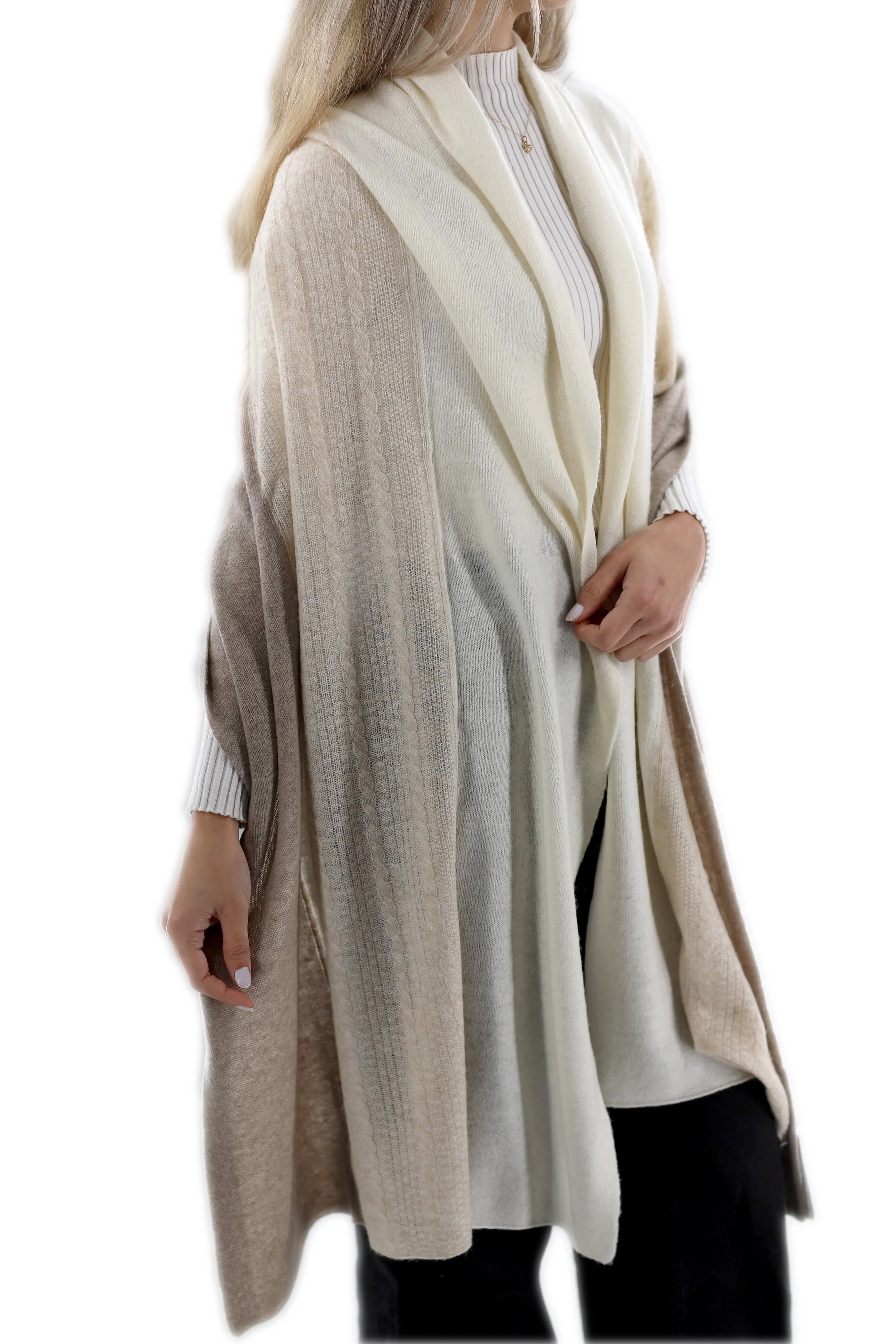 Color block Cashmere Blend Scarf - Ivory/Beige One Size