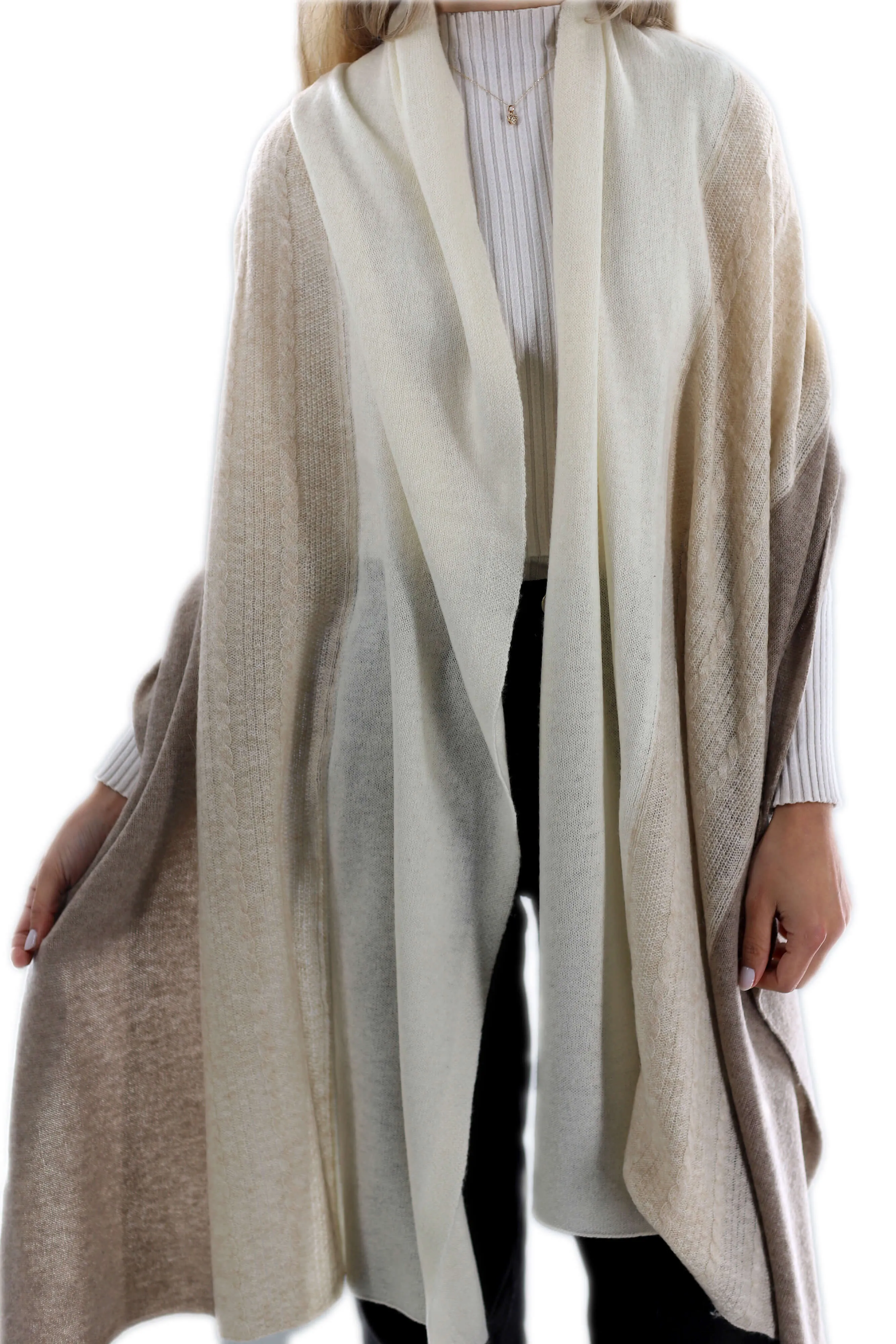 Color block Cashmere Blend Scarf - Ivory/Beige One Size