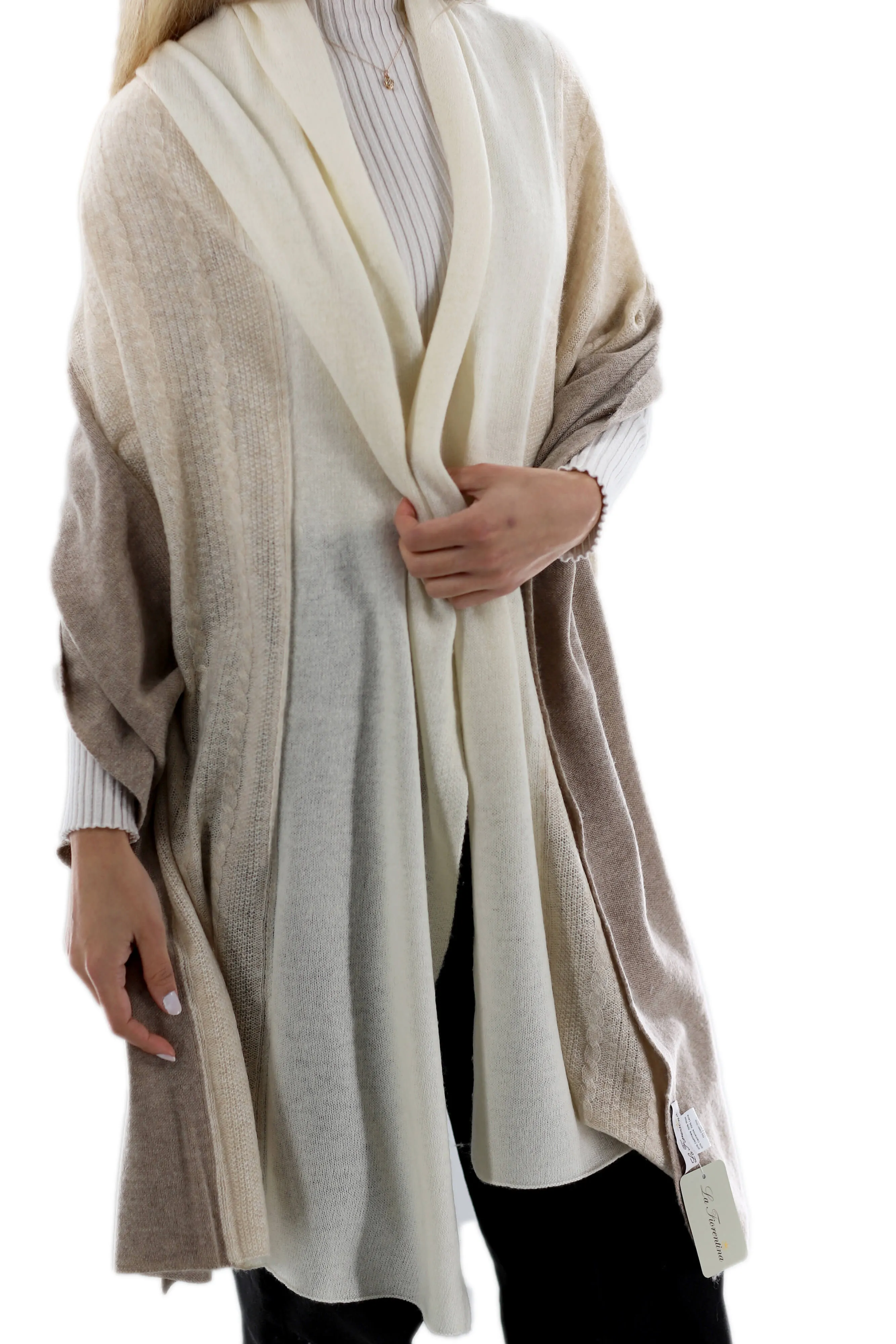 Color block Cashmere Blend Scarf - Ivory/Beige One Size