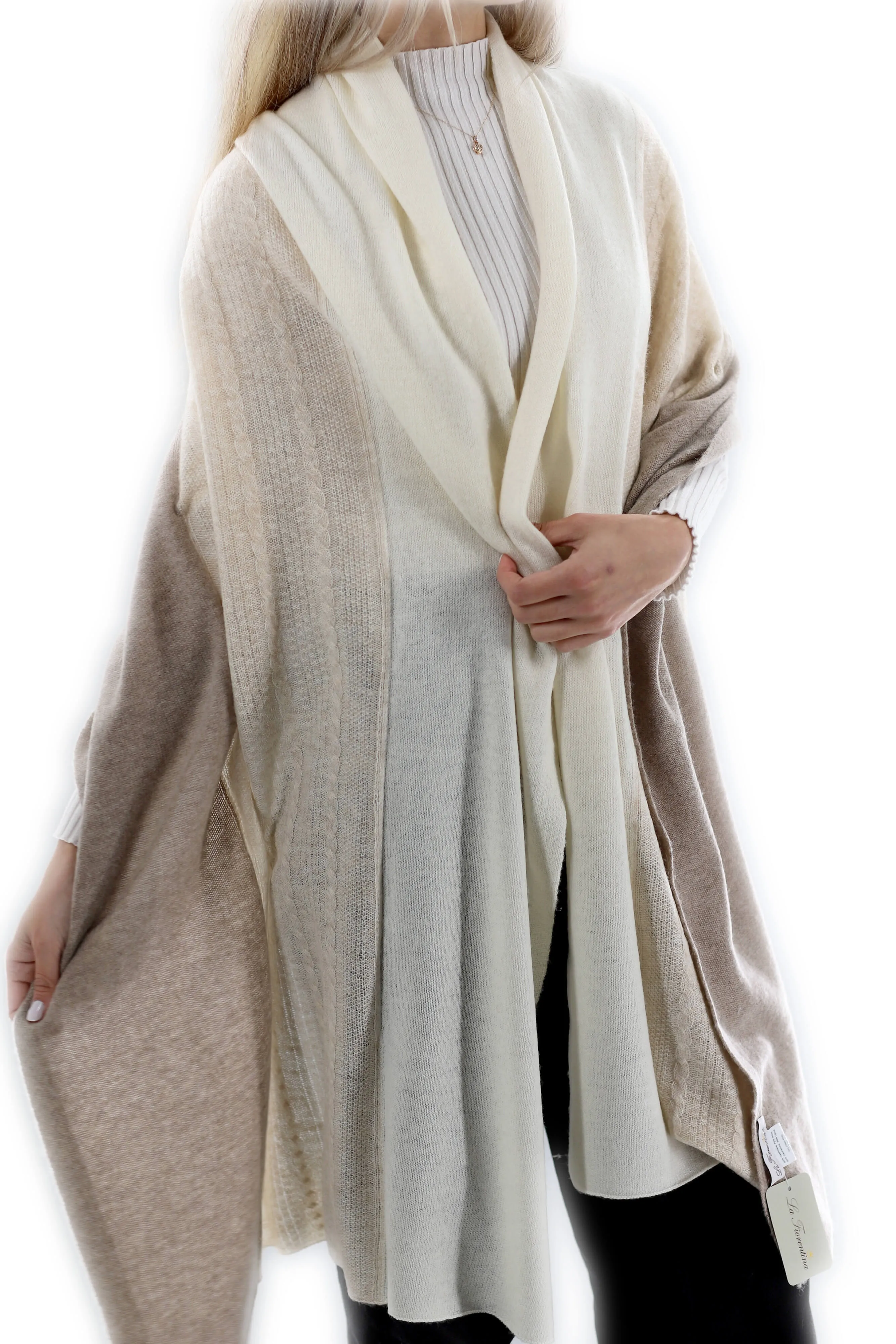 Color block Cashmere Blend Scarf - Ivory/Beige One Size