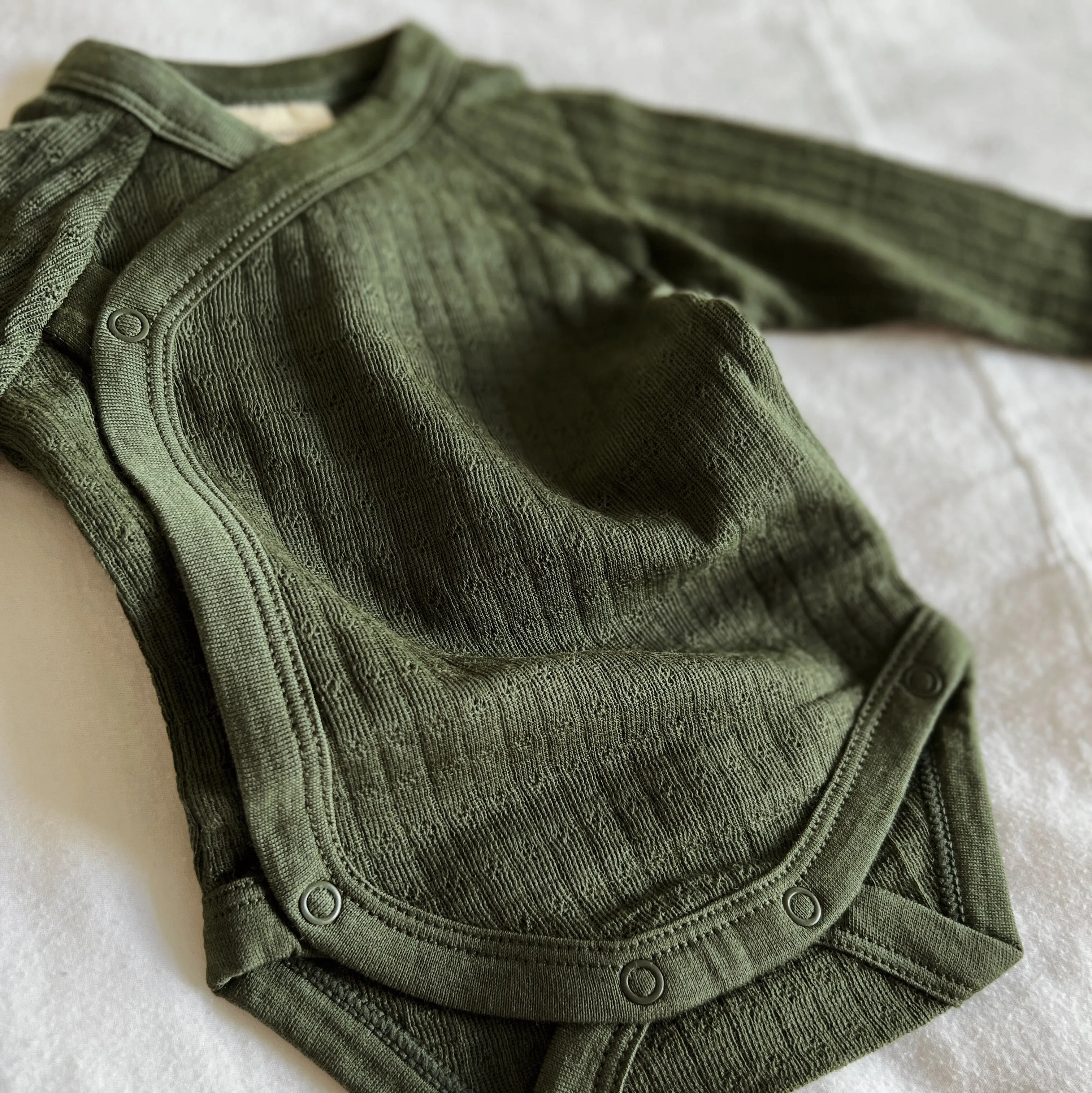 Cross-over body - Long sleeve - Wool - Pointelle