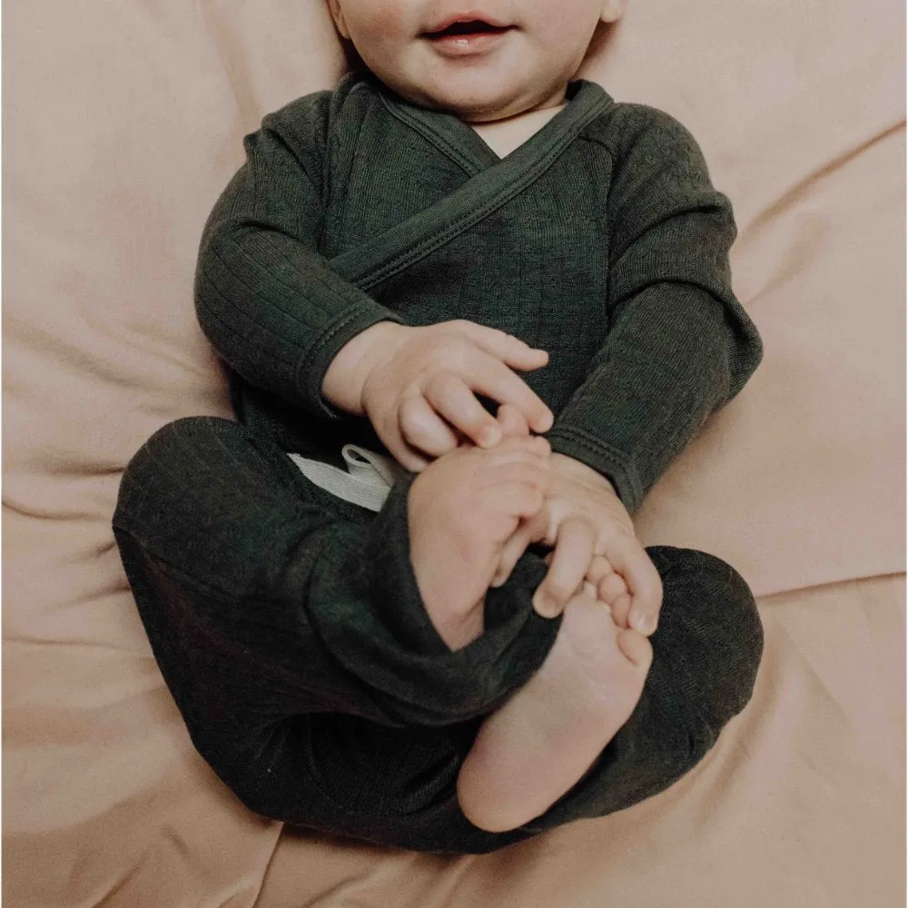 Cross-over body - Long sleeve - Wool - Pointelle