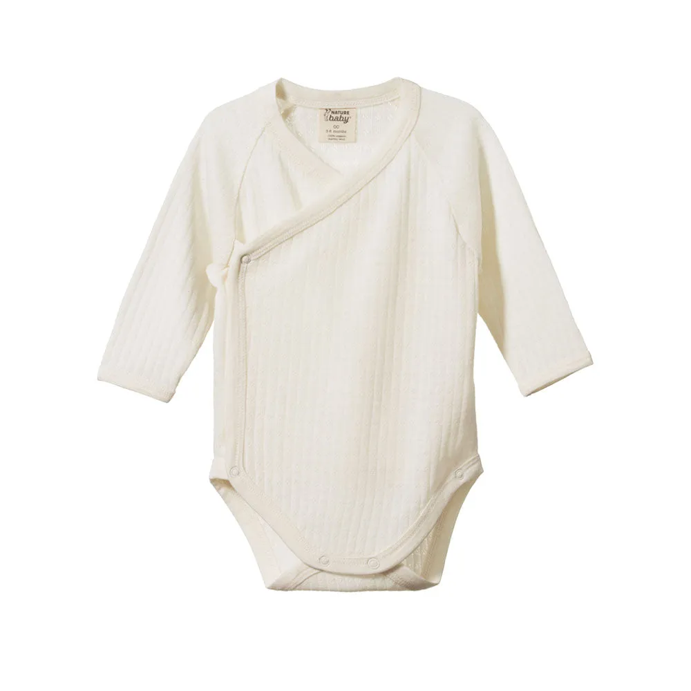 Cross-over body - Long sleeve - Wool - Pointelle