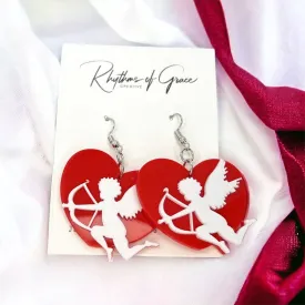 Cupid Earrings - Valentine’s Day, Heart Earrings, Valentine’s Earrings, Valentine Gift, Anniversary, Love Earrings, Cupid’s Arrow, Red Heart