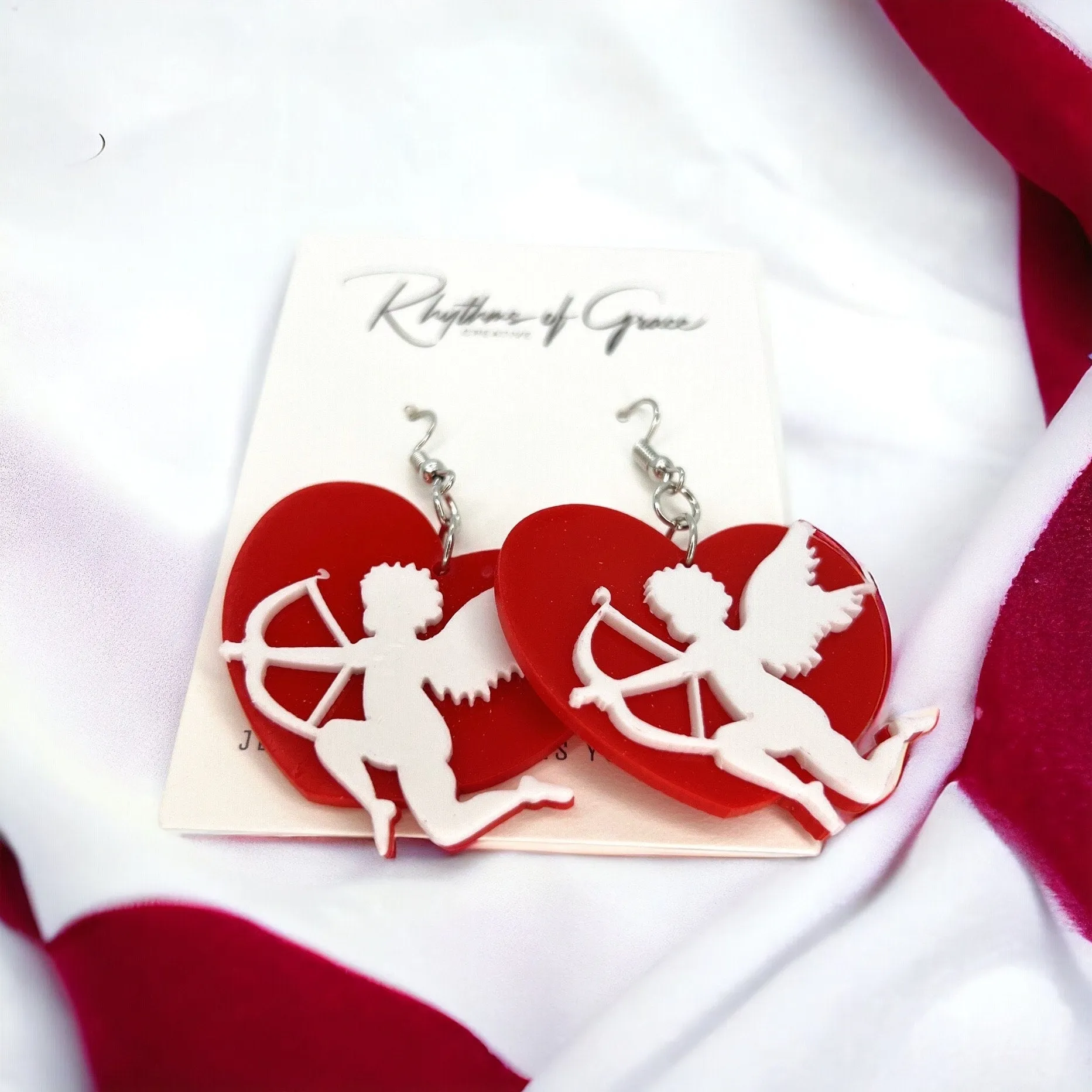 Cupid Earrings - Valentine’s Day, Heart Earrings, Valentine’s Earrings, Valentine Gift, Anniversary, Love Earrings, Cupid’s Arrow, Red Heart