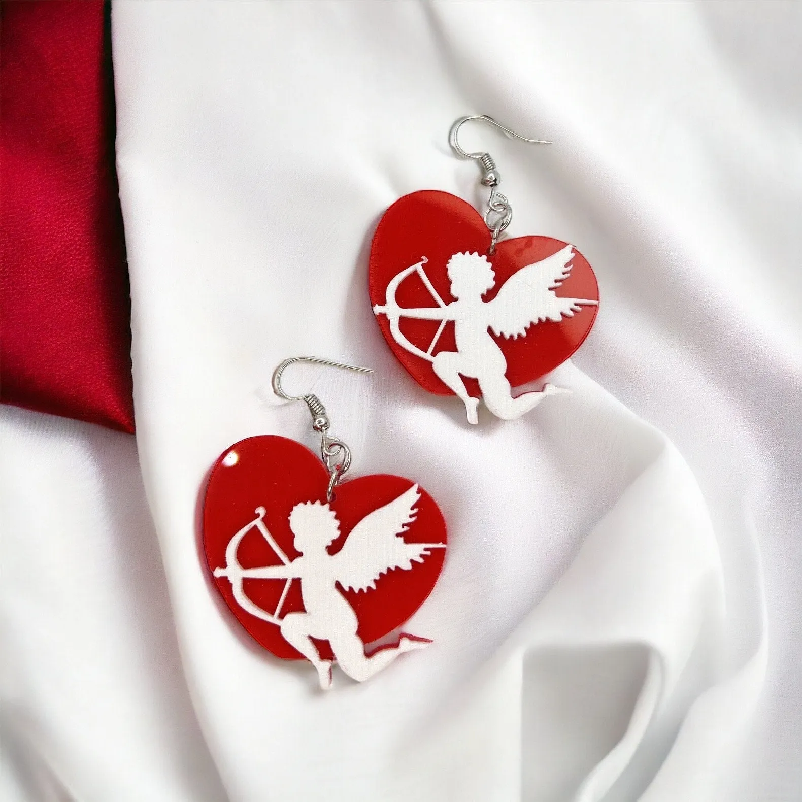 Cupid Earrings - Valentine’s Day, Heart Earrings, Valentine’s Earrings, Valentine Gift, Anniversary, Love Earrings, Cupid’s Arrow, Red Heart