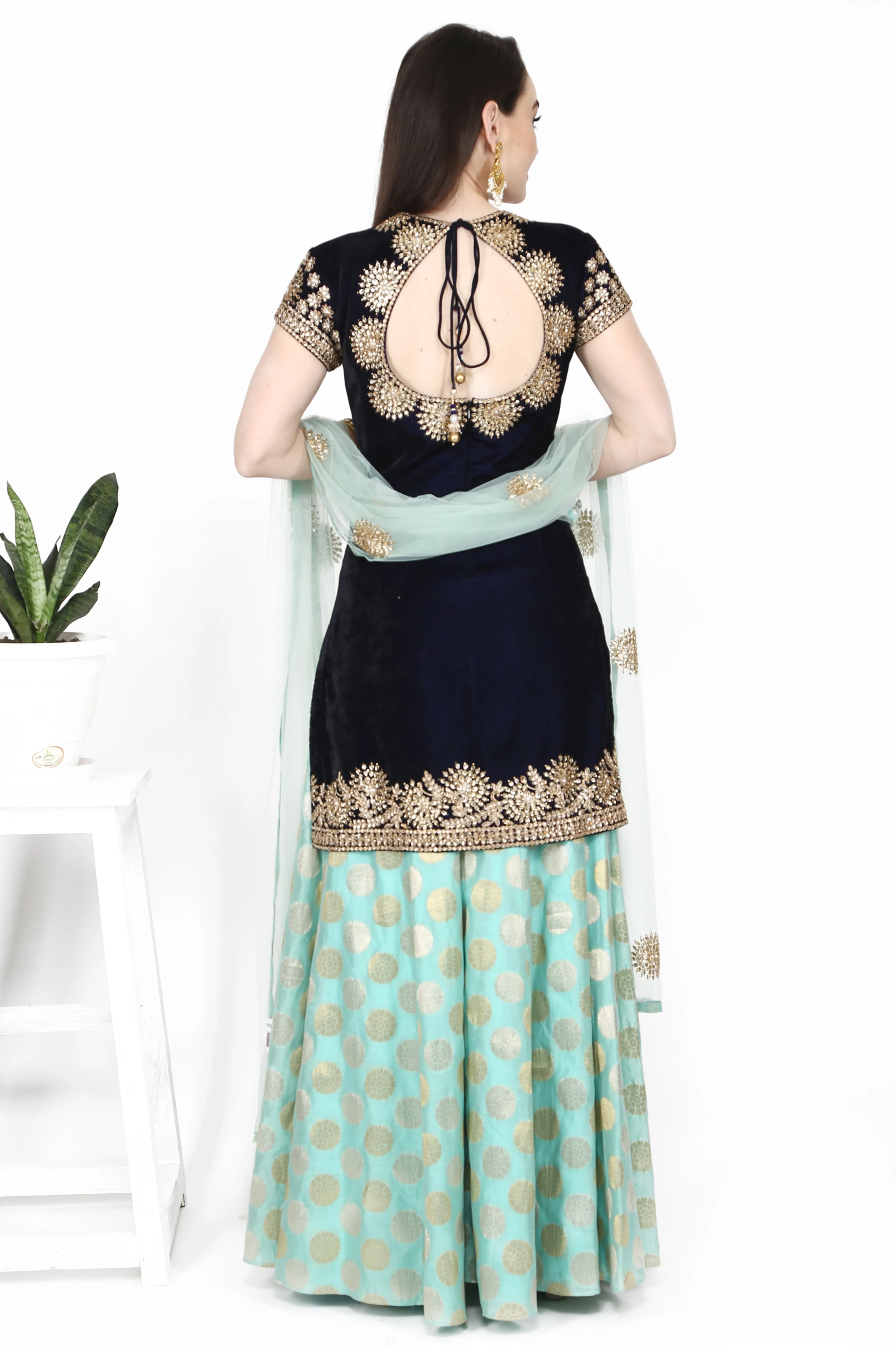 Dark Blue Tunic and Light Blue Sharara Set.