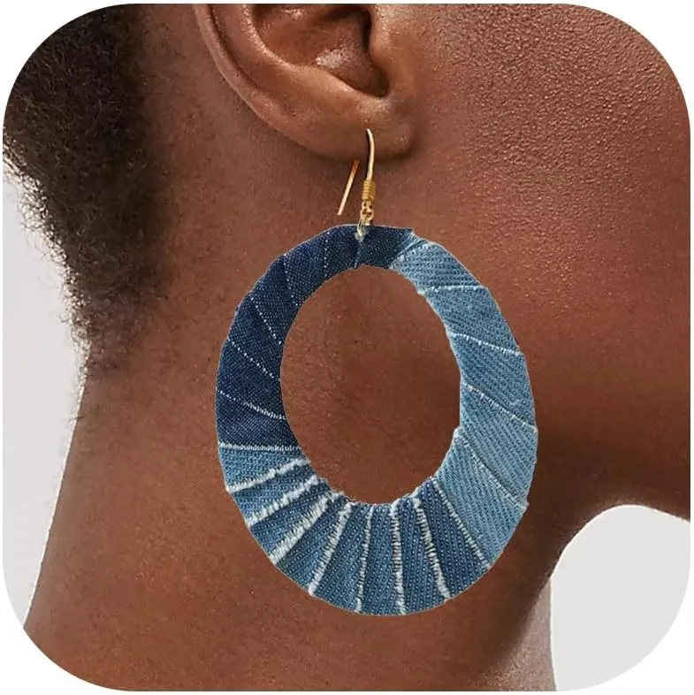 Denim Flower Earrings for Women Blue Floral Dangle Jewelry Accessories Boho Jewelry Gifts
