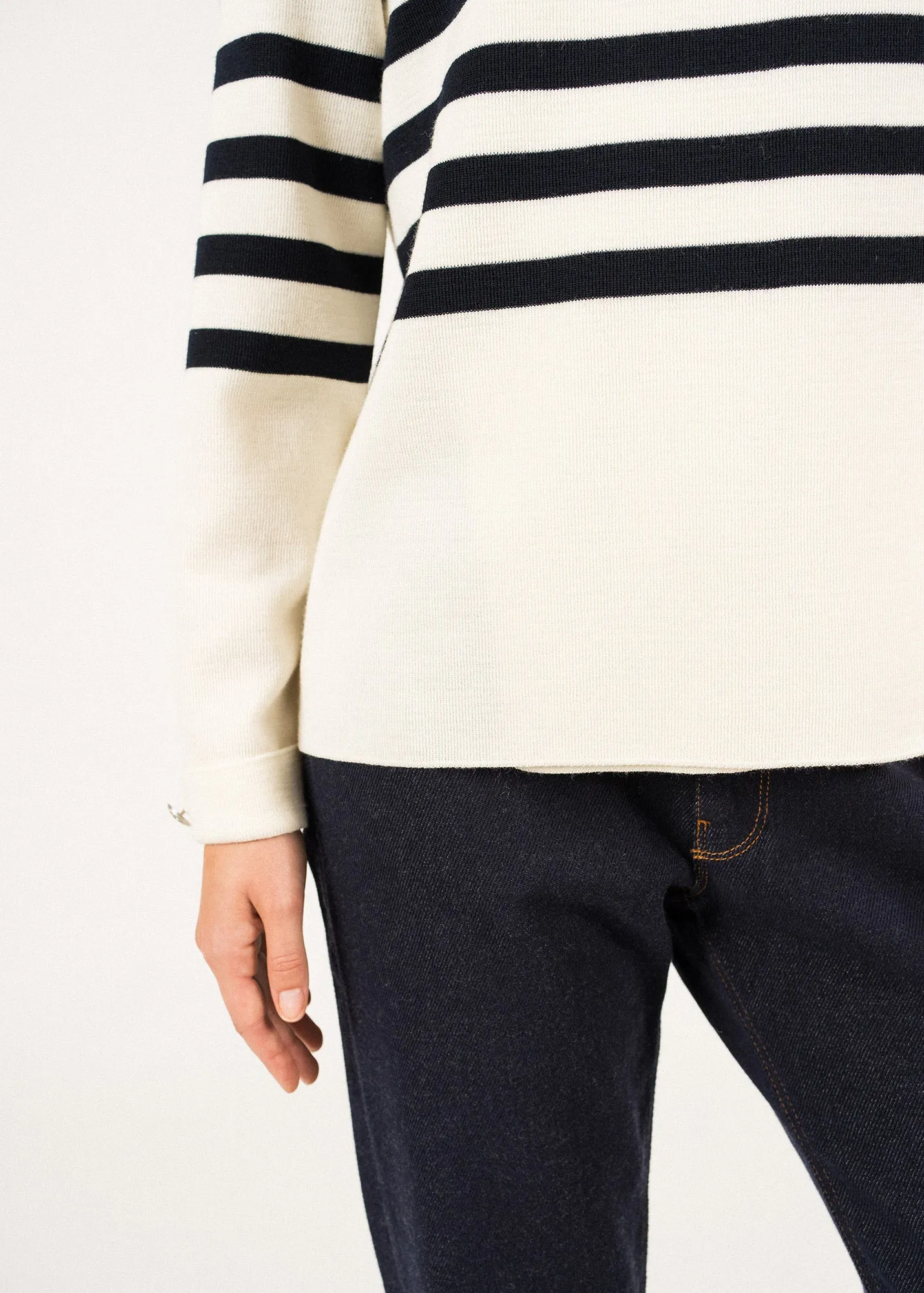 DOCKS - Striped Wool Fold-Over Sweater by Romain Brifault (IVORY / NAVY)