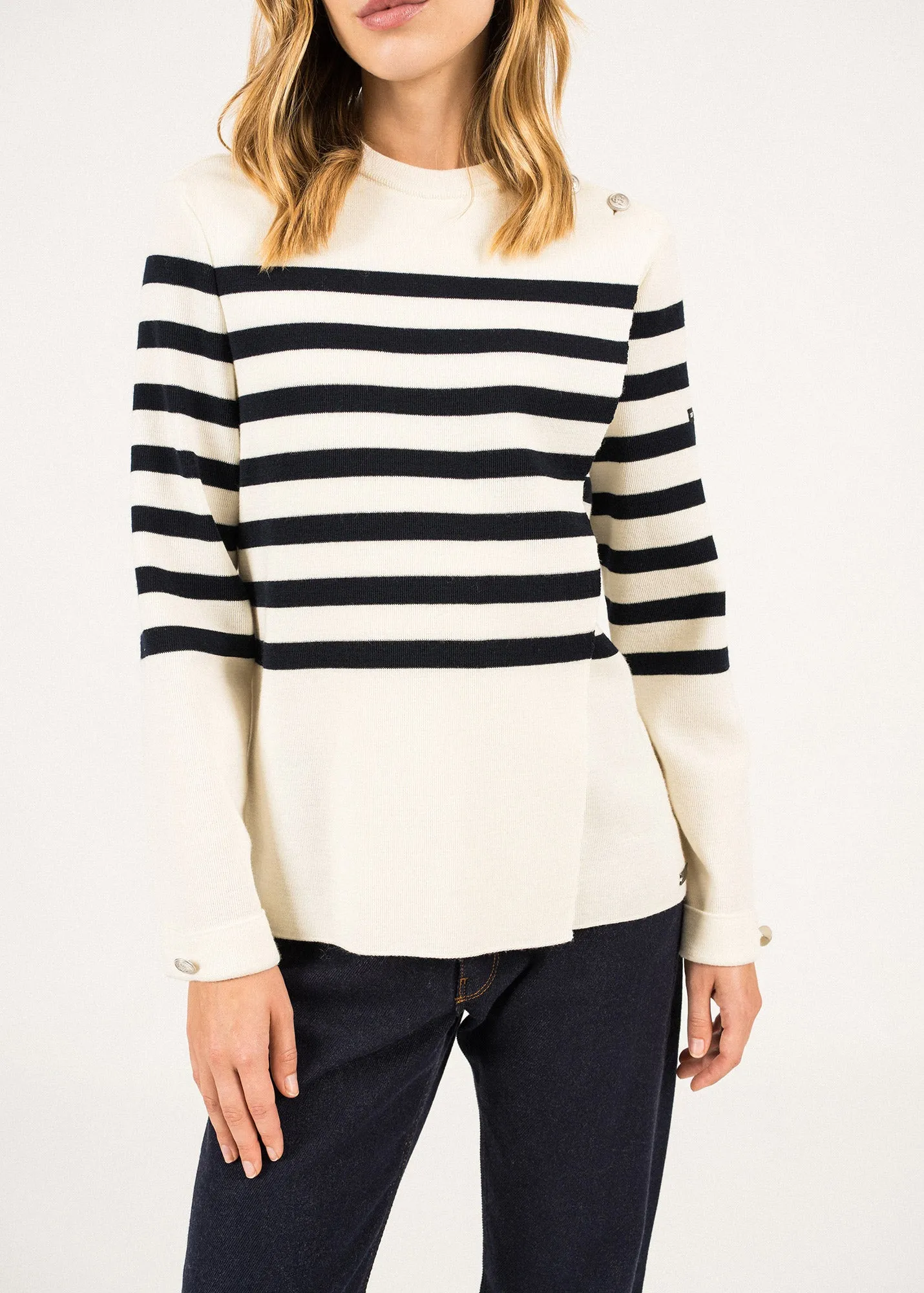 DOCKS - Striped Wool Fold-Over Sweater by Romain Brifault (IVORY / NAVY)