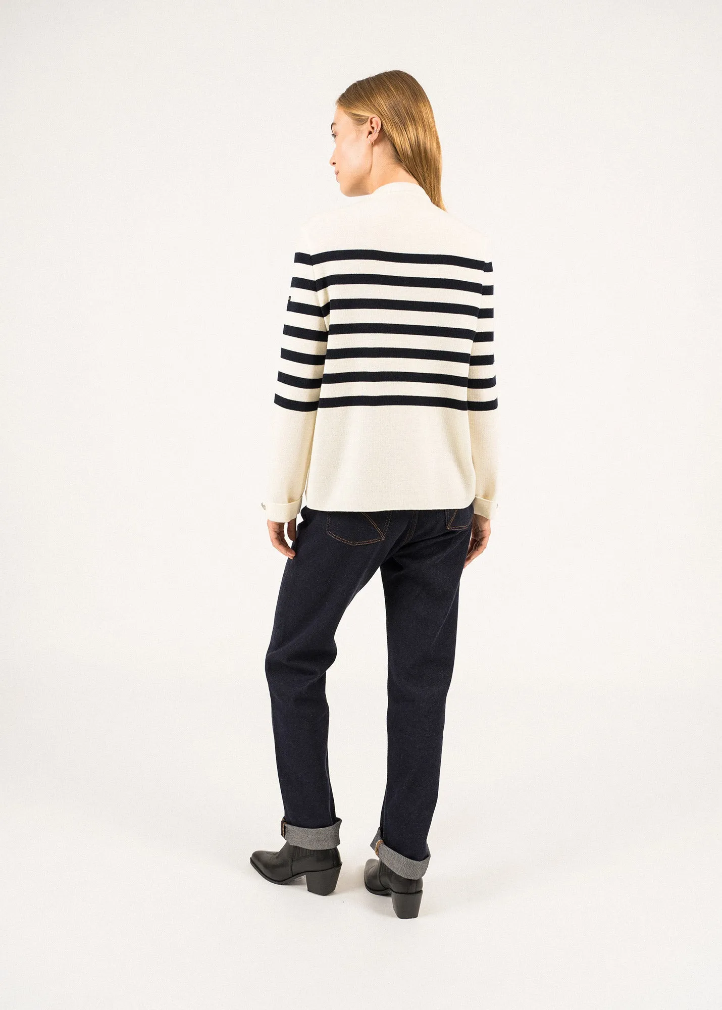 DOCKS - Striped Wool Fold-Over Sweater by Romain Brifault (IVORY / NAVY)