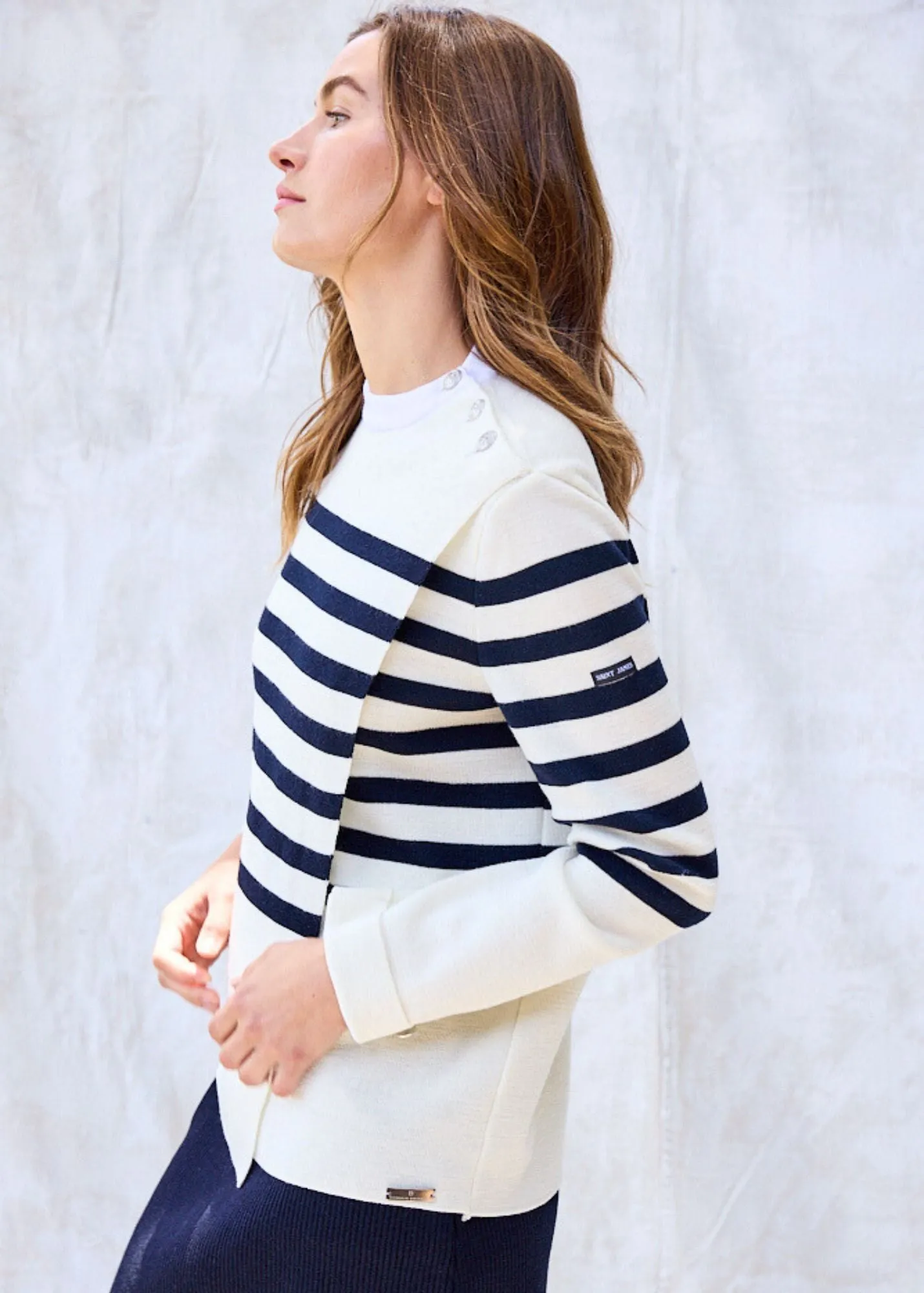 DOCKS - Striped Wool Fold-Over Sweater by Romain Brifault (IVORY / NAVY)
