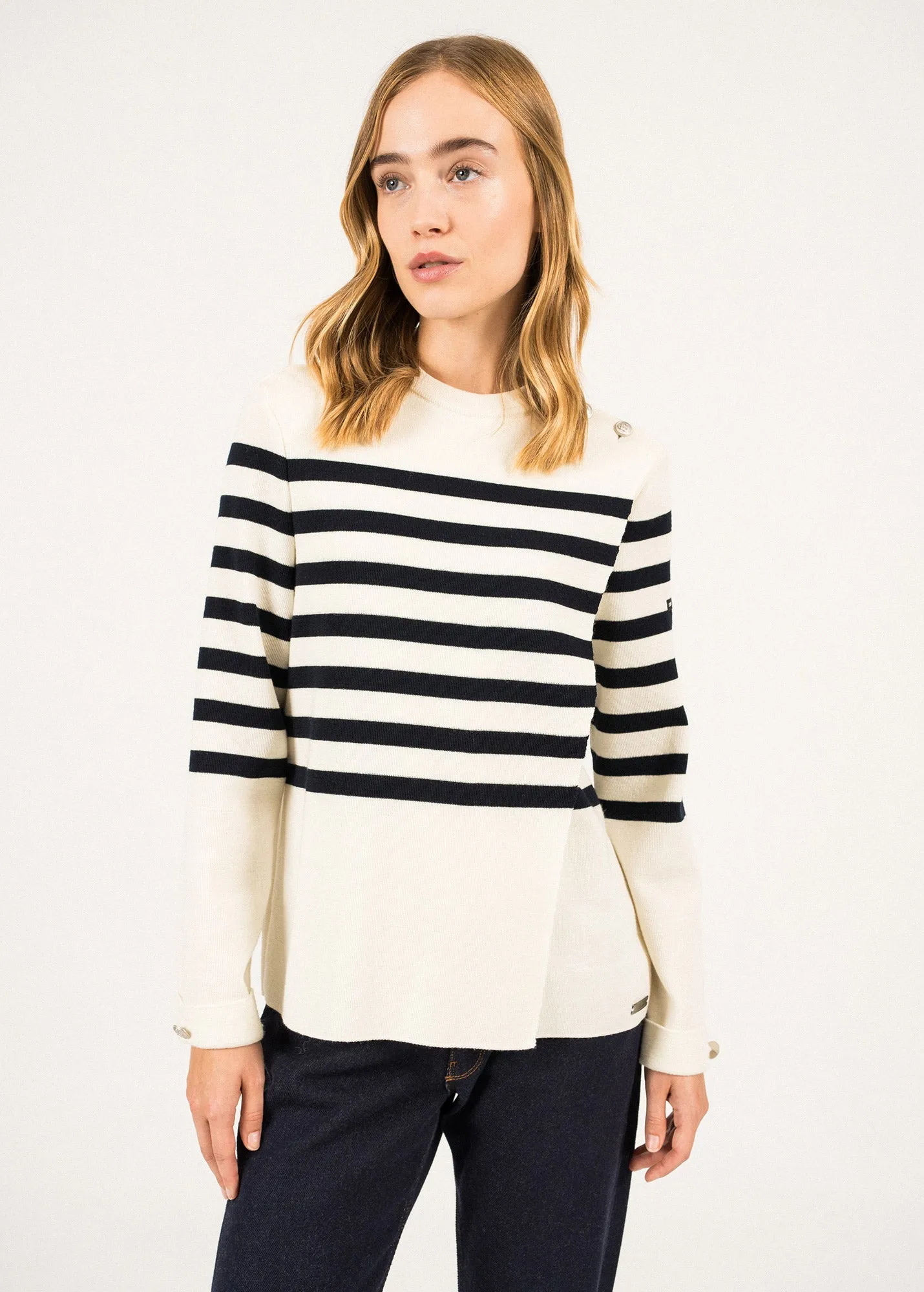 DOCKS - Striped Wool Fold-Over Sweater by Romain Brifault (IVORY / NAVY)