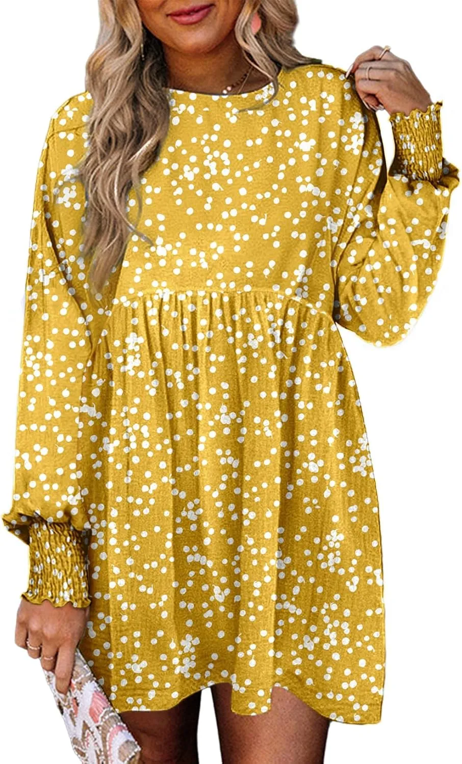 Dokotoo Womens Spring Summer Dress 2025 Long Sleeve Floral Boho Dresses Flowy Babydoll Shift Mini Dress