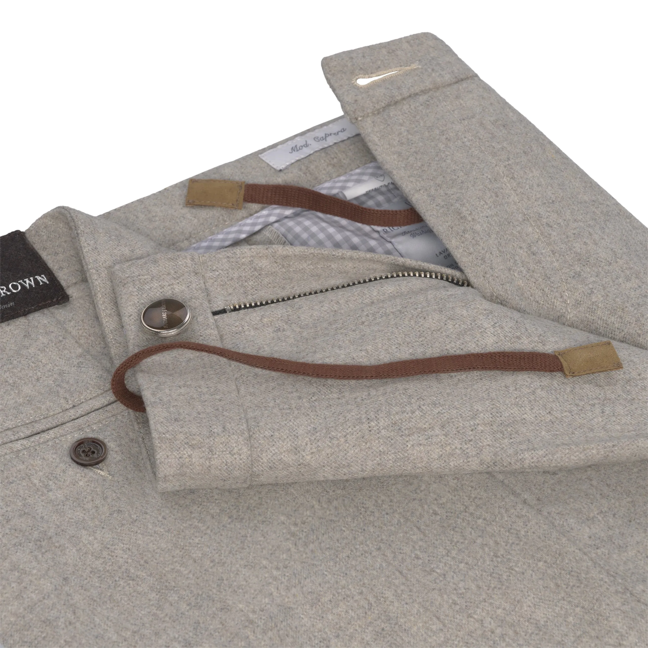 Drawstring Flannel Trousers in Light Brown Melange