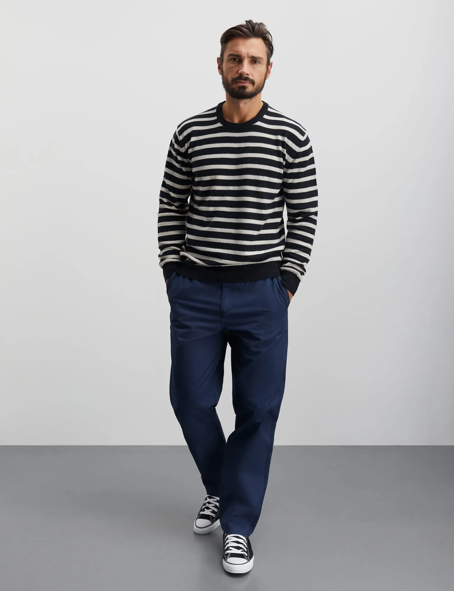 Eco Wool Karsten Stripe Knit, Vanilla Ice/ Deep Well