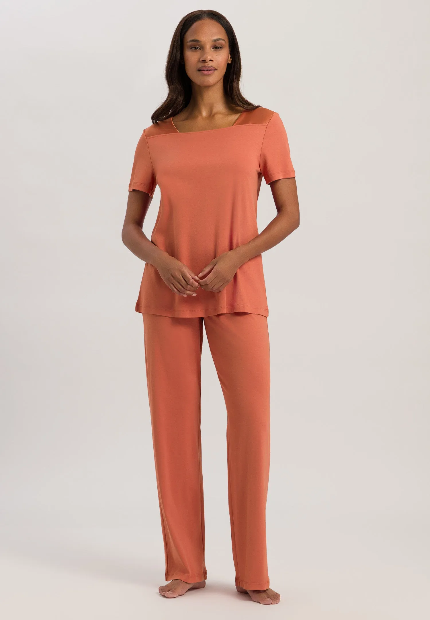 Emma Silk Trim Cotton Pajama Set | Apricot Brandy 74923-2294