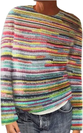 Fair Isle Sweater Women Vintage Long Sleeve Colorful Knitted Sweaters Lightweight Crewneck Cashmere Pullover
