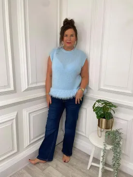 Feather Hem Soft Tank Knit - Baby Blue