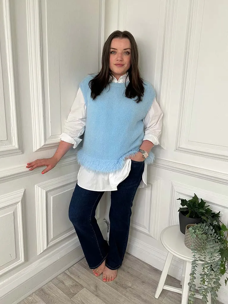 Feather Hem Soft Tank Knit - Baby Blue