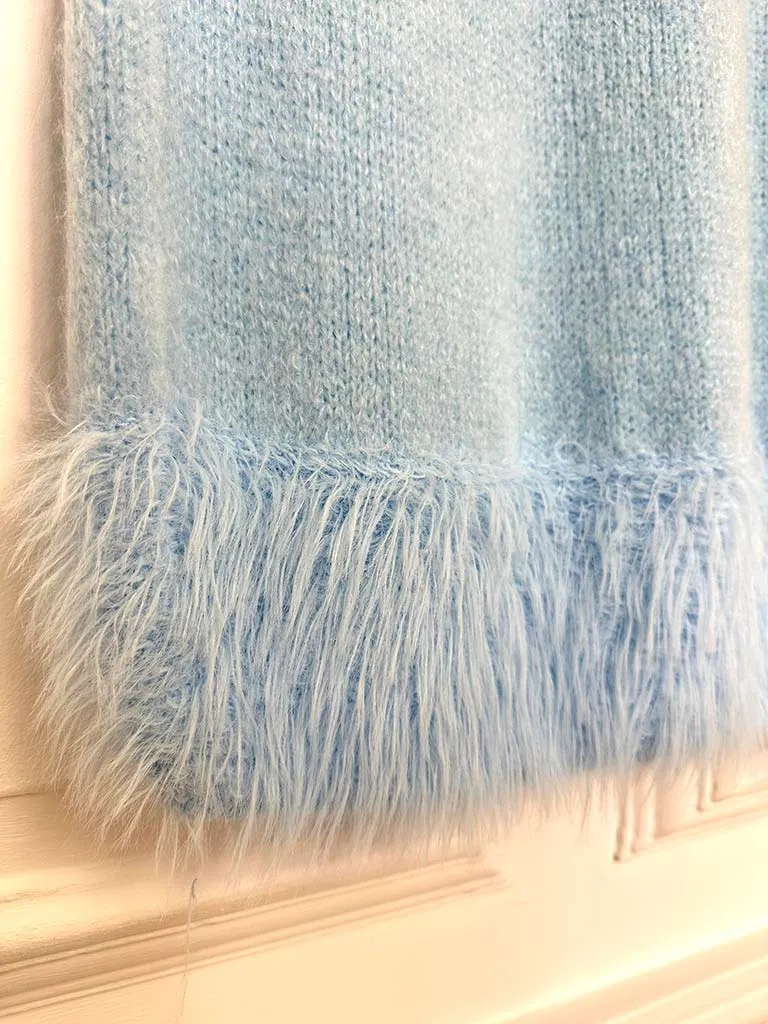 Feather Hem Soft Tank Knit - Baby Blue