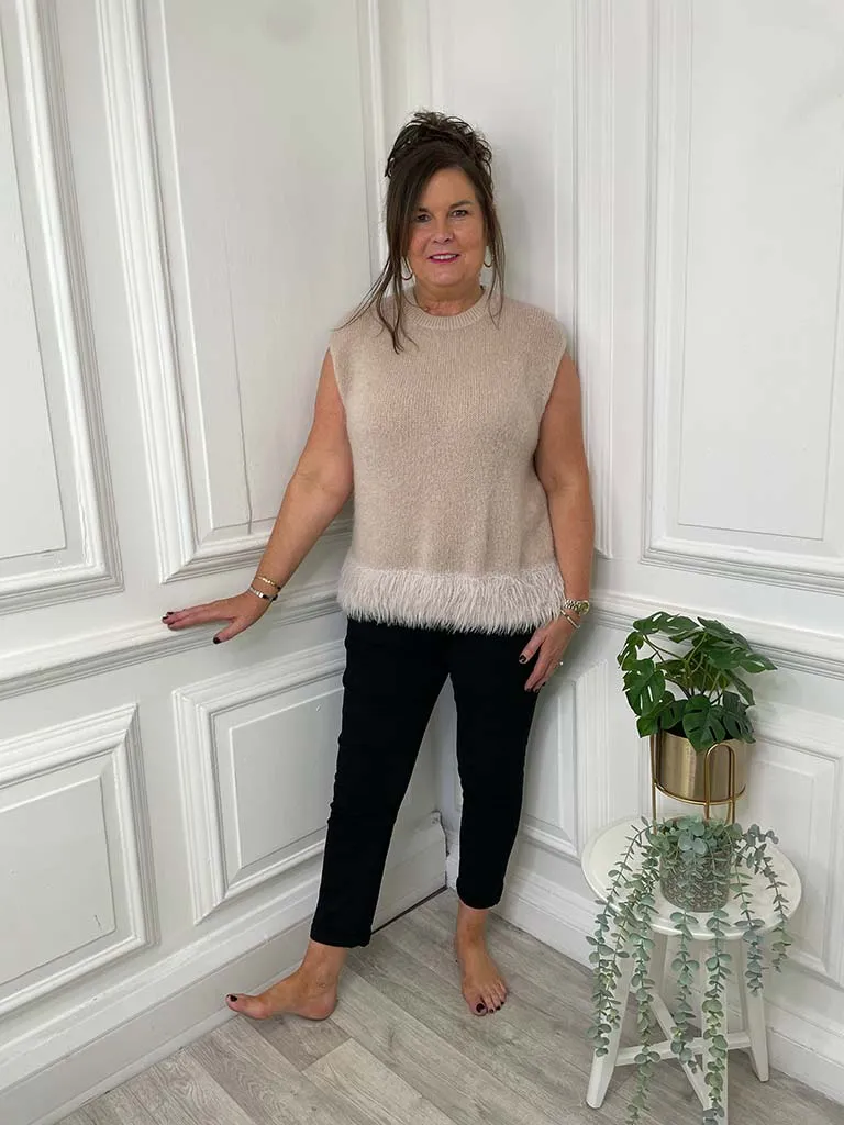 Feather Hem Soft Tank Knit - Latte