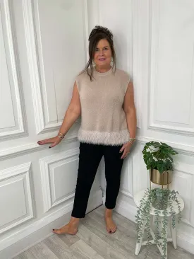 Feather Hem Soft Tank Knit - Latte