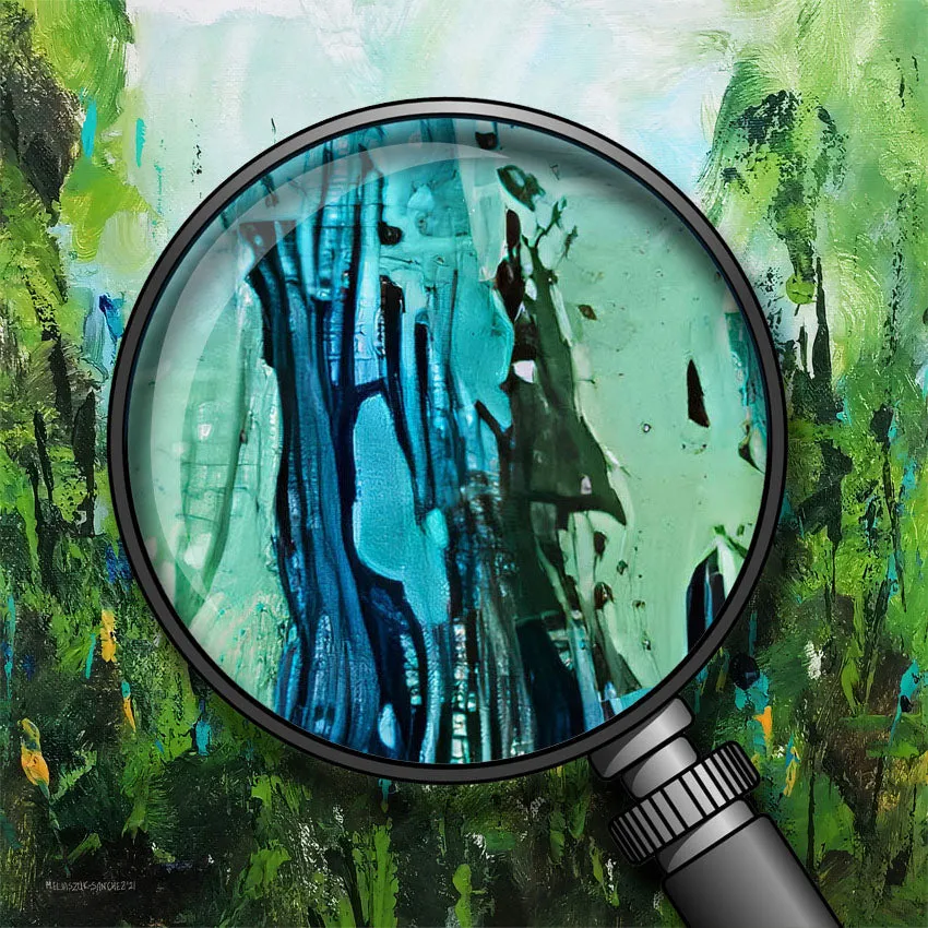 Framed vertical blue & green abstract floral wall art print
