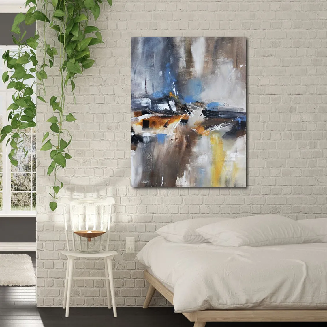 Framed vertical neutral & orange abstract wall art print
